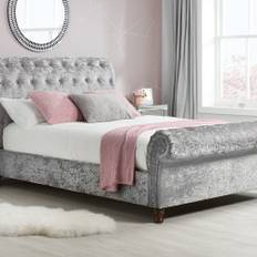 Olivia's Caspian Bed in Steel Crushed Velvet - Double