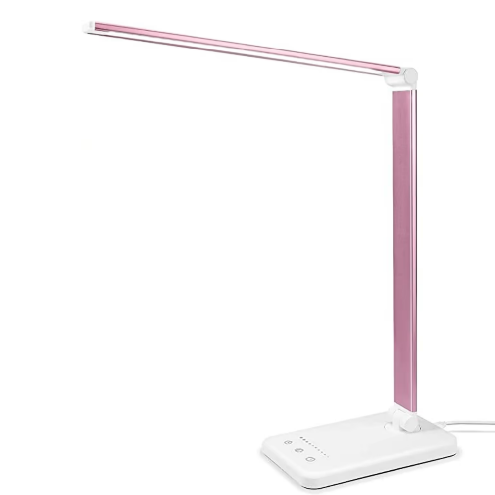 LED Skrivbordslampa - Bordslampa med USB Laddport, 5 Ljusställningar och Ljusstyrkenivåer - Rosa