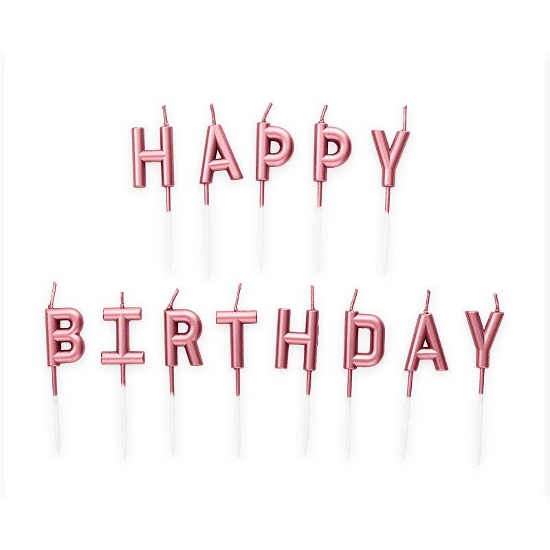 Fødselsdagslys RosaGuld til Kagepynt - Happy Birthday
