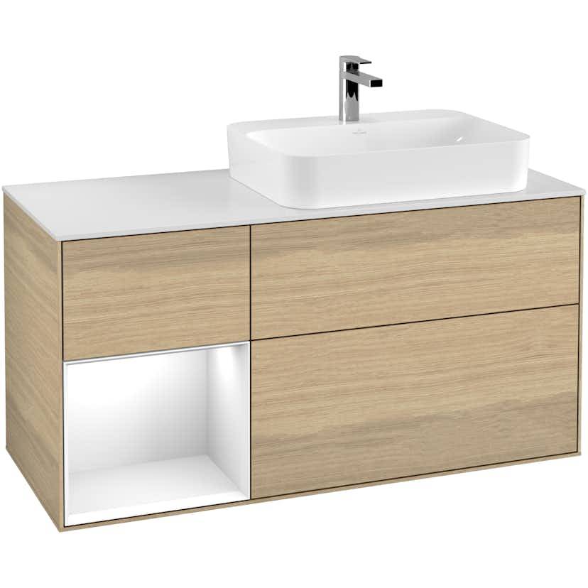 Tvättställsskåp Villeroy & Boch Finion med 3 Lådor Hylla och Bänkskiva för Ocentrerat Ytmonterat Tvättställ