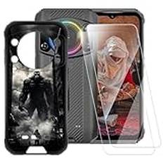 ESACMOT Monstermönster fodral kompatibelt med Ulefone Armor 21 + [2-pack] skärmskydd härdat glas, stöttåligt fodral för Ulefone Armor 21 (6,5 tum)