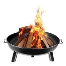 XINZI Eldskål Ø 80 cm, eldskål för trädgården, eldtunna och eldkorgar, metall, eldstad med handtag och 3 avtagbara fötter utomhus, eld pit för BBQ camping terrass, balkong (svart)