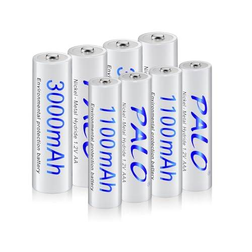 Mspalocell laddningsbart AA 3000mAh & Ni-MH AAA laddningsbart batteri 1100mAh 1.2V för solceller, 8 st med dammlåda, hög kapacitet 1300+ cykler Batterier AAA Uppladdningsbara