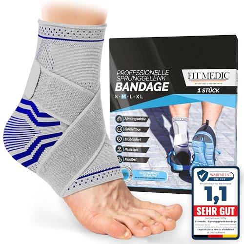 Sprunggelenkbandage [TESTSIEGER 1,1] | Einstellbare Knöchelbandage [Damen & Herren] atmungsaktiv & stützend | Fußgelenkbandage für Achillessehne Schutz vor Umknicken & Verletzung im Sport und Alltag