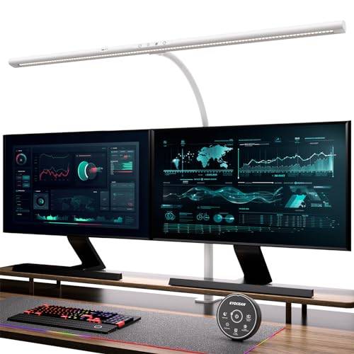EYOCEAN Schreibtischlampe LED mit Gestensteuerung & Fernbedienung, 24W 80CM Klemmbare Schreibtischlampen, Dimmbare Einstellbare Farbtemperaturen Monitor Lampe, Tageslichtlampe für Heimbüro, Weiß