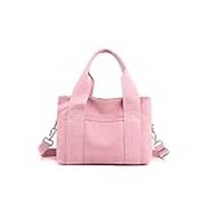 CORIOS Canvas axelväska liten tygväska för kvinnor vardaglig topphandtag väska flera fickor crossbody väska damer messengerväska mode handväska shopping resor arbete daglig användning skolväska, Rosa,
