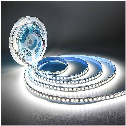 Tesfish 12V LED Remsa, Vit 6000K 5M LED Remsa Ljus 10000LM Super Ljus SMD 5050 IP20 Totalt 600 LEDs LED Ljus LED Strip för Sovrum, Kök, Reklamdekoration