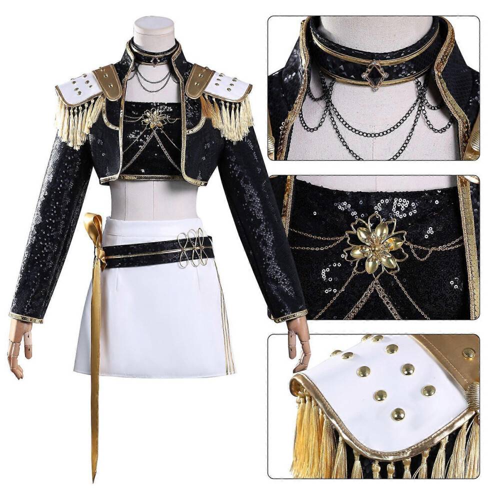 (XL Adults, Mira Without Wig) KPop Demon Hunters Cosplay Costume Set Rumi Mira Zoey Halloween Party Fancy Dress for Womens Black _c A