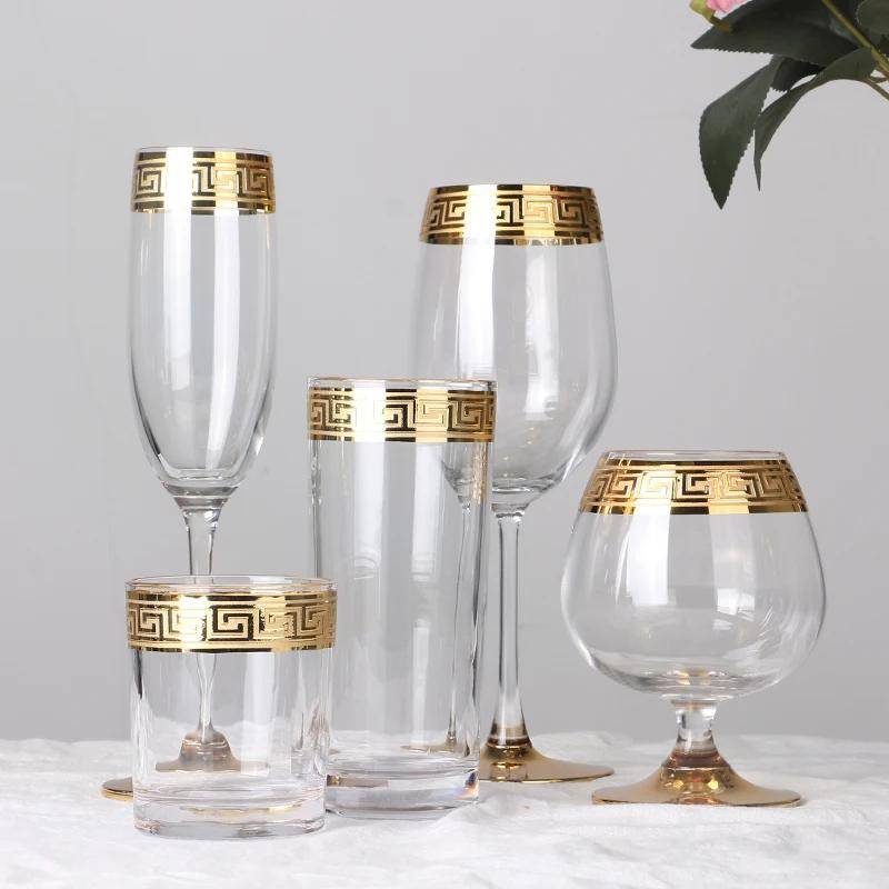 Phnom Penh Silverkant Europeiskt Glas Brandy Champagne Högt Utländsk Kristall Rödvin Matsalsbord Hushåll Vatten Glas
