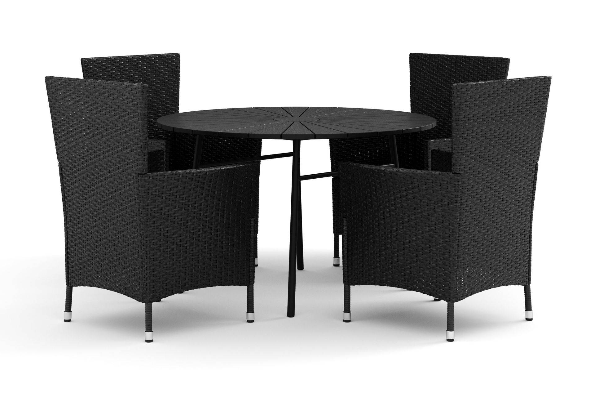 Comfort GardenTunis udendørs rund spisegruppe 120 cm med 4 Thor udendørs lænestoleSort/Sort