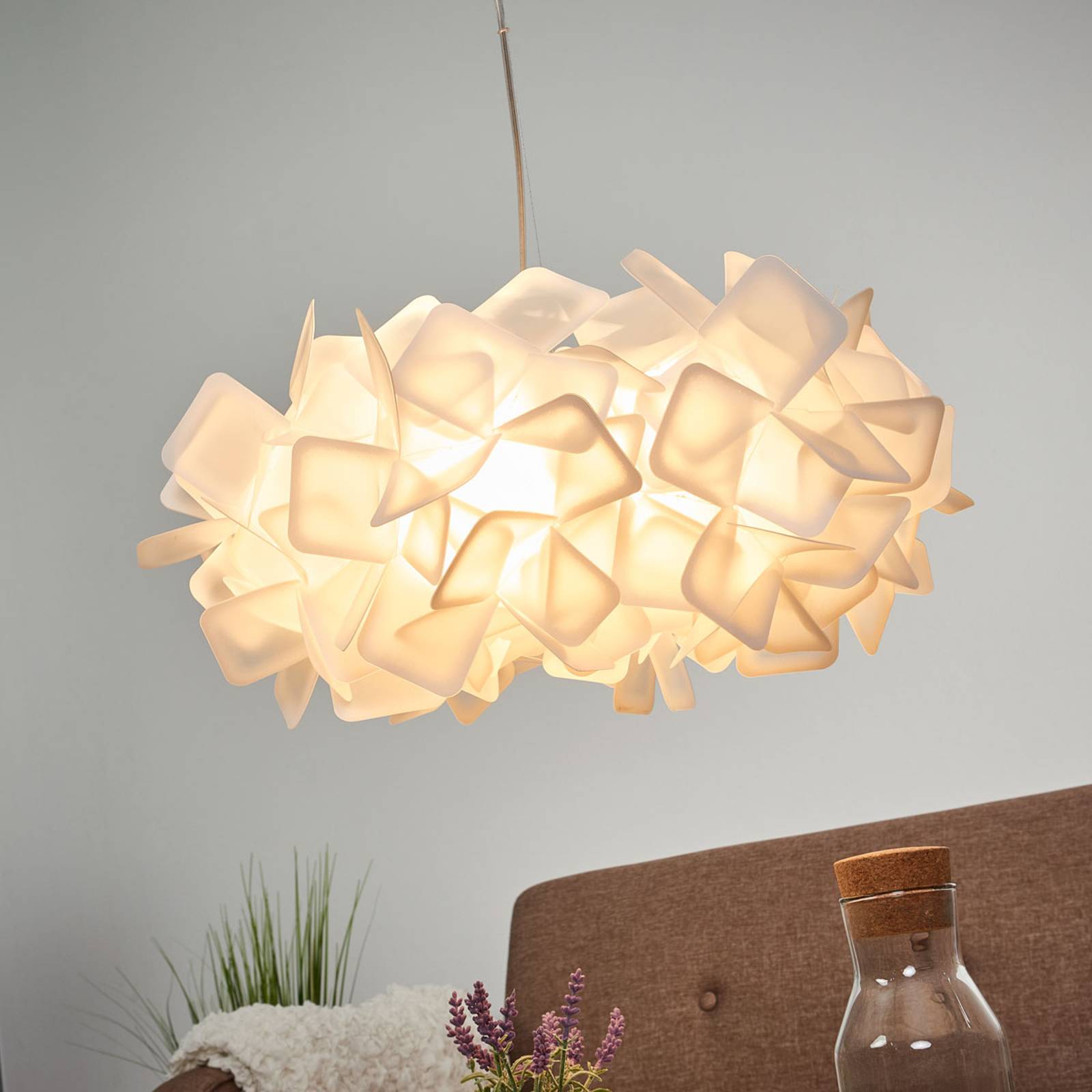 Slamp Design pendellampa CLIZIA, dimbar, Vitt / opal, Vardagsrum / matsal, Syntetmaterial, Design, Pendellampa