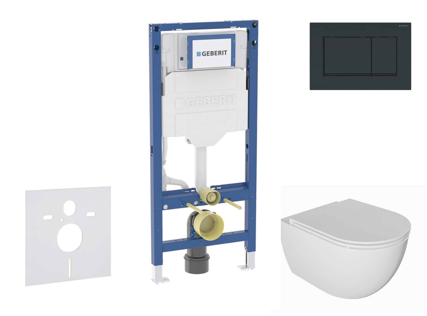 Geberit Duofix - Set med väggmonterad installation, Oudee toalett och mjukstängande sits, Sigma20 knapp, svart glans/svart matt SANI11CA5130B