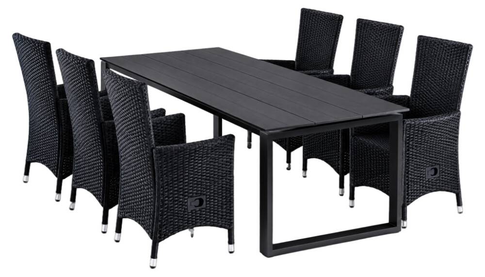 MATGRUPP SUNFUN MATBORD BLIDÖ+6 POSITIONSSTOLAR NOVA SVART