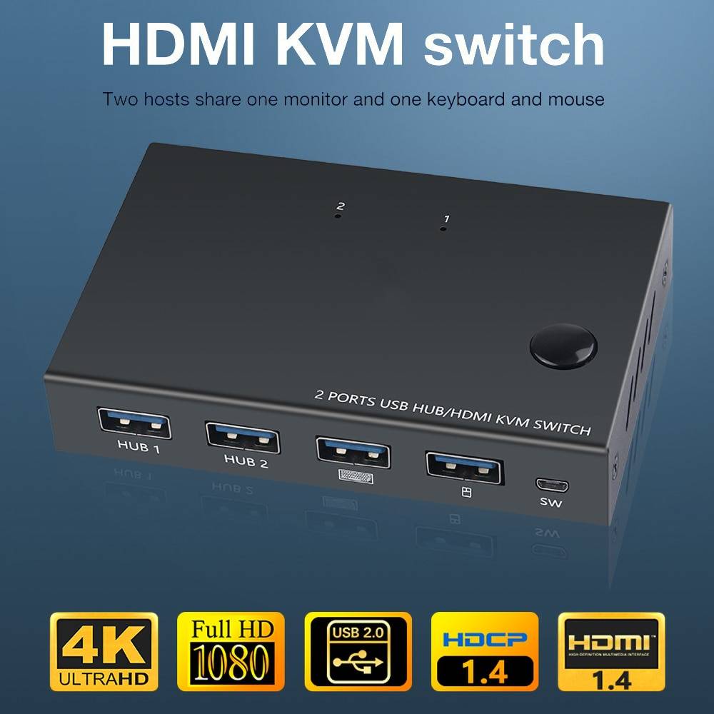 Hdmi kvm switch 2 port 4k usb switch kvm vga switcher splitter box för delning skrivartangentbord mus kvm switch hdmi usb hub