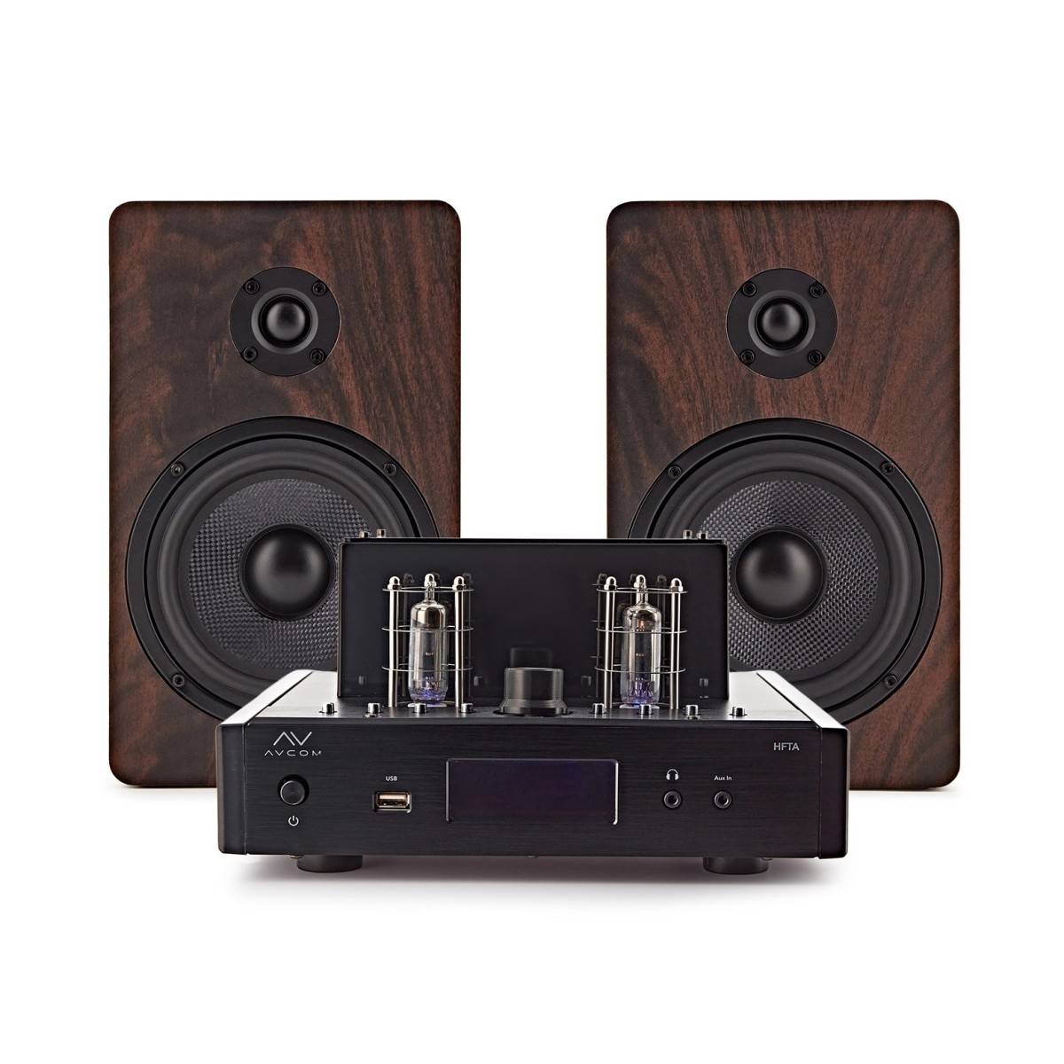 AVCOM Vintage Style Amplifier with Passive Speakers Walnut