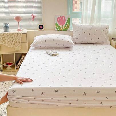 1 st bomullslakan med blommigt tryck, mjukt och andningsbart madrassöverdrag med ränder och små blommönster, heltäckande elastiskt underlakan - Oyukino madrass (Multi-size)