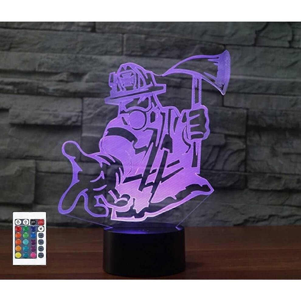 3D Fireman Fjärrkontroll 16 Färg Nattlampor Illusion Akryl LED Bords Nattlampa Barnsäng