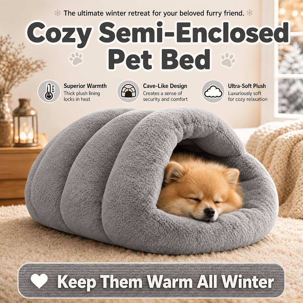 Semi Enclosed Cat Dog Bed, Slipper Shape Warm Pet House Sleeping Bag Nest Cushion for Cats Small Dogs Winter Cozy Pet Shelter