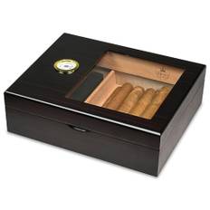 Slege Cigarrhumidor, humidor cigarrlåda för kubanska cigaretter, luftfuktare i glas-topp, spansk cederer-cigarrfodral, ett lager, luftfuktare, avdelare, hygrometer, cigarrtillbehör (15-30 cigareter)