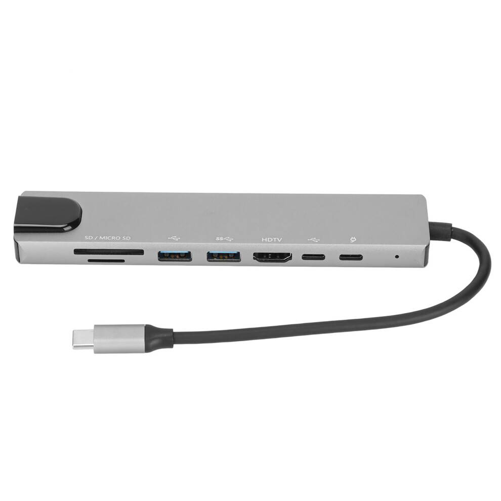USB C Hub Ethernet HDMI-adapter, 8-i-1 bærbar dockingstation med 4K HDMI RJ45 Ethernet SD TF-kortlæser USB 3.0 PD 100W strømforsyning Bred