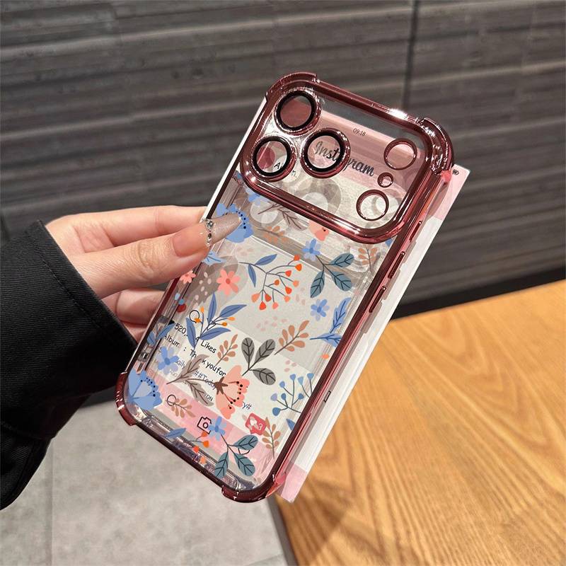 Vintage Flower Electroplated Airbag Clear Phone Case For OPPO Reno 15 14 13 12 Pro 5G 6 7 8 10 Pro 14F 13F 12F 11F 7Z 8Z 8T Capa