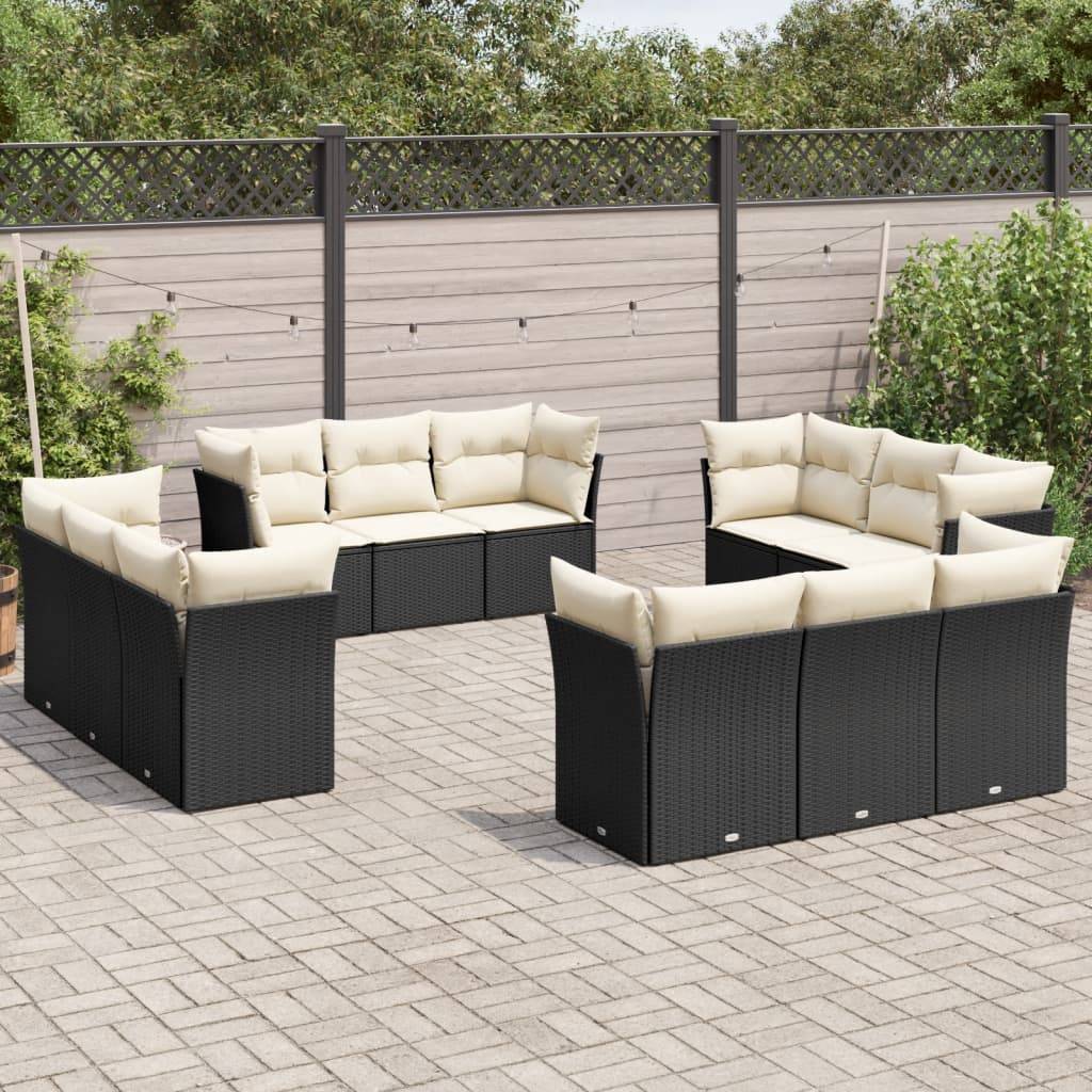 Sofasæt Til Haven 12 Dele Med Hynder Polyrattan - Sort og cremefarvet / Uden bord