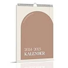 BIROYAL Väggkalender 2025, estetisk minimalistisk kalender 2025, familjeplanerare juli 24 – dec 25, familjekalender 2025 med årskalender planering (risbrun, 254 x 380 mm)