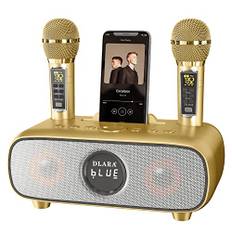 Upgrade Karaoke Maschine für Erwachsene und Kinder, tragbares Bluetooth 2 UHF drahtloses Karaoke Mikrofon mit Halterung/USB/TF-Karte/AUX-in, PA-Lautsprechersystem für draußen/drinnen-Gold