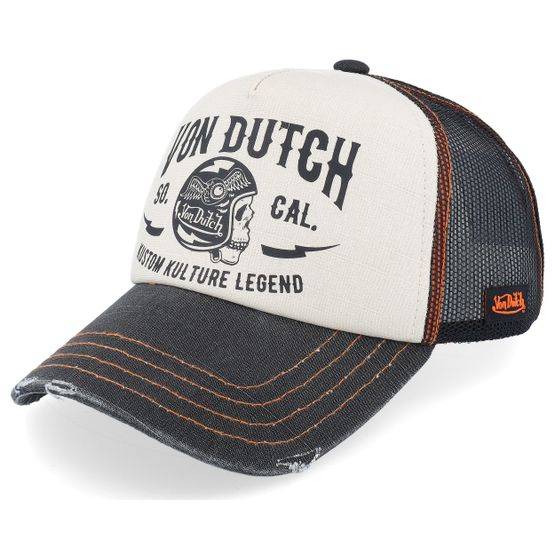 Von Dutch - Vit trucker Keps - Kids Screen Print Black/Beige Trucker @ Hatstore