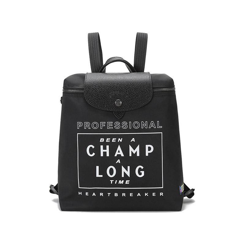Longchamp Le Pliage EDC Collaboration Canvas Letter Print Leather Backpack Medium Women backpack Black 1699EUD001 Black