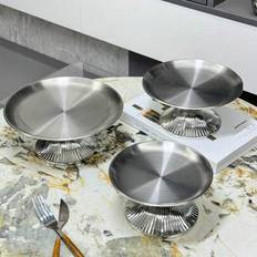 1 st tårtfat i rostfritt stål med elegant bas, dessertfat, multifunktionellt fruktfat, lämplig för matbordsdekoration, hem- och köksservering, kan anv - Silver (L,M,S,S+M+L-1 set)