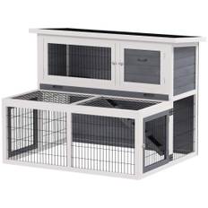Kaninbur 2 plan med foldetag Kaninbur af massivt træ Vintertæt dobbeltdækkerhus med udendørs indhegning 122x95x93,5 cm Kaninbur