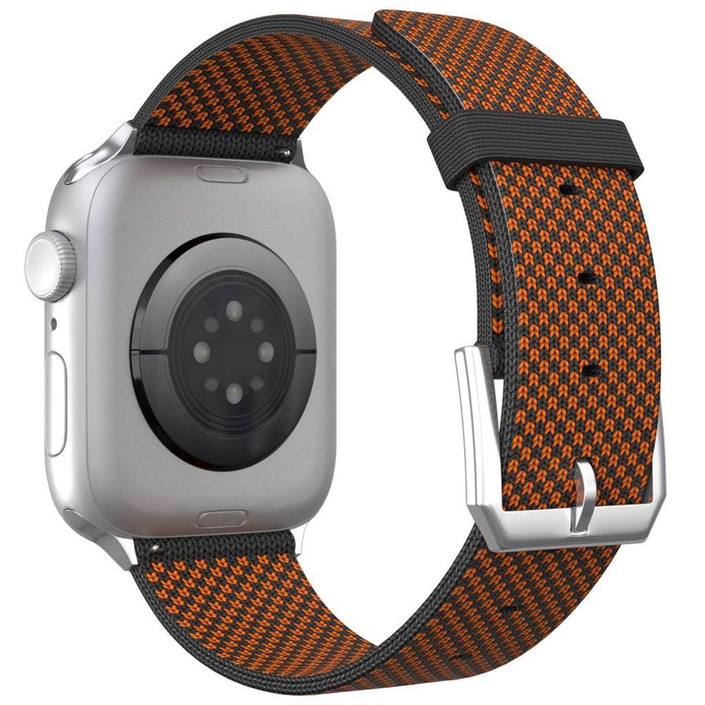 Apple Watch 49 / 46 / 44 / 42mm Justerbart klockarmband i nylon - Svart/Orange