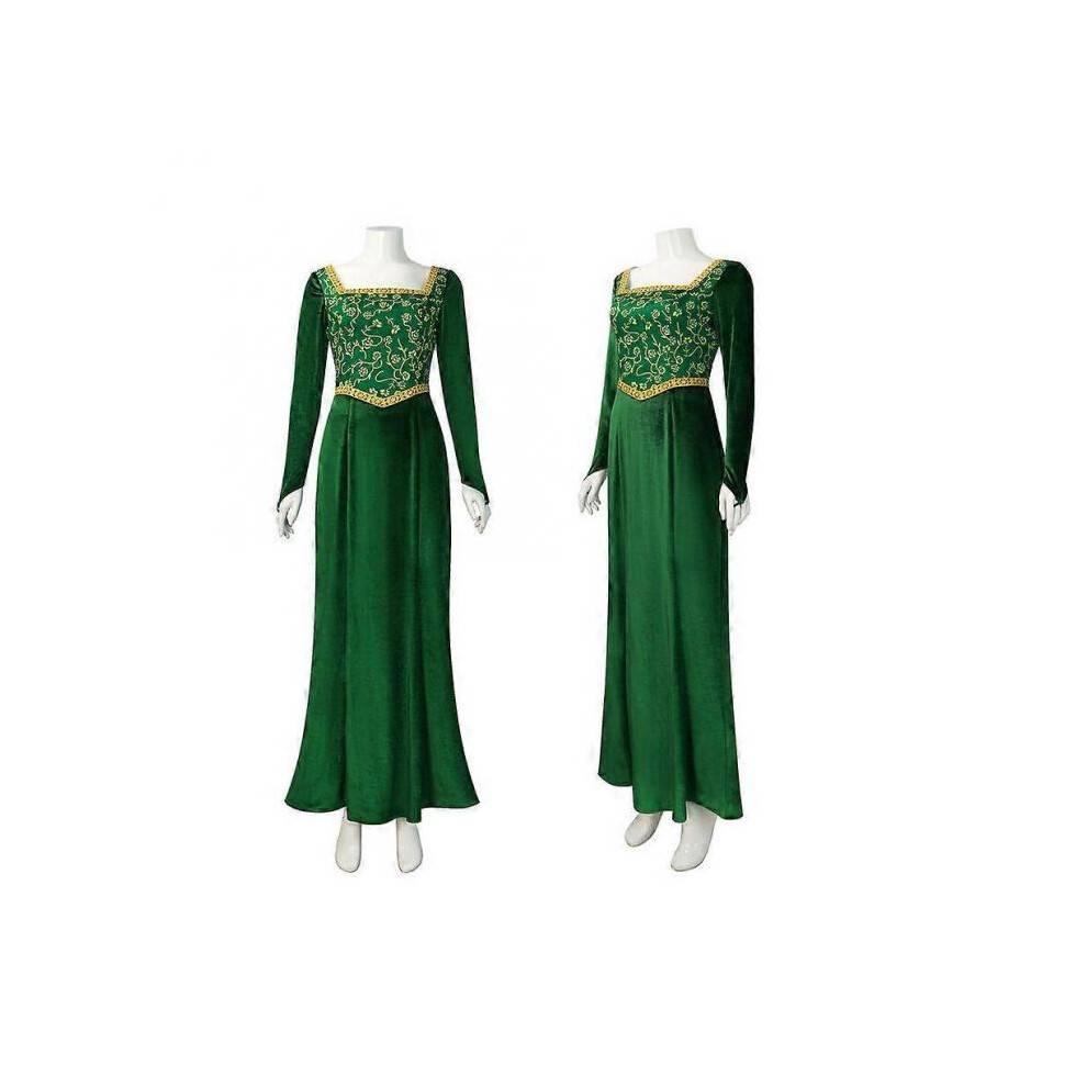 (XL) (L) Monster Shrek Fiona Princess Cosplay Costume Fiona Princess Green Long Dress Cos Costume