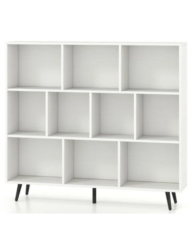 Bogreol i metal og MDF H107 x B120 x D24 cm - Sort/Hvid trælook