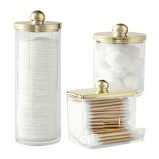 TEMU 1/3pcs Cotton Pad Holder, Bathroom Makeup Organizers Containers For Cotton Ball/cotton Swab/cotton Round Pads/floss/hair Ties Canister Vanity Storage Jars Dispenser Holder Bamboo Lid