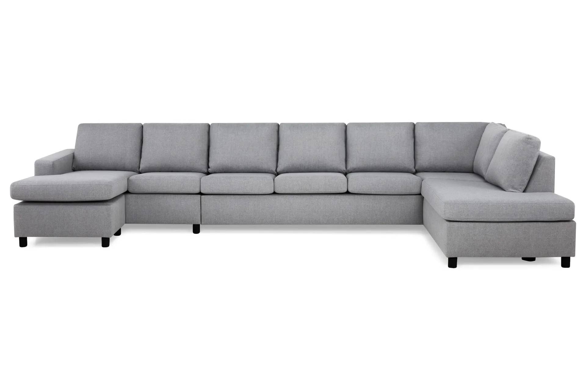 Crazy 6-sits Högervänd U-formad XX-Large Soffa med Divan och Schäslong i Tyg - Grå U-soffa Basic Home