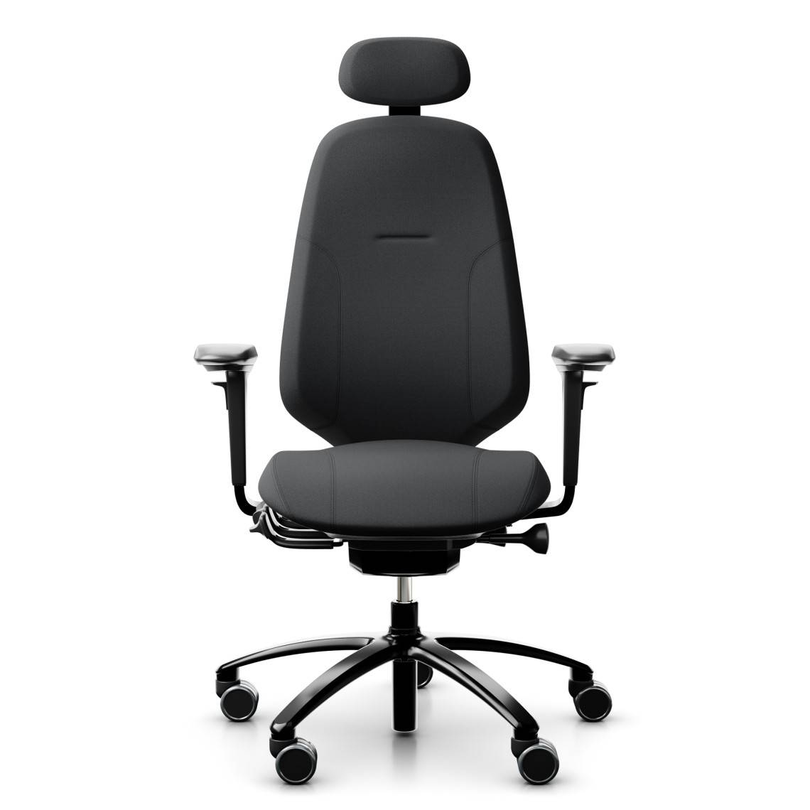Kontorstol RH Mereo 300, Stof Dark Grey (Select SC60134), Nakkestøtte Ja, Armlæn Ja, Fodkryds Sort.