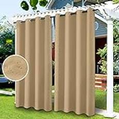 Utomhus Uteplats Gardin, MöRkläGgning VattentäT Gardin, Stor Storlek VäRmeisolerade Utomhus TräDgåRdsgardiner FöR Veranda/Pergola/GåRd/Berså (2 Panel/132 * 213cm, beige gul)