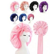 1/2/3pcs Silk Bonnet For Sleeping, Satin Hair Bonnets, Soft Elastic Band Silk Sleep Cap, Silk Hair Wrap For Curly Hair (Black Gold) - Multicolor - Pink[1 Piece],Black[1pc],Random Color,Random Color 2,Black + Pink [2 Pieces],Skin Pink[1 Piece]