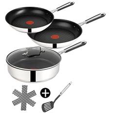 Tefal E30 Jamie Oliver Pfannenset Induktion 6 tlg -SET15- Schmorpfanne mit Deckel 25cm Hoher Rand, Pfanne 20 cm + 28 cm, Beschichtet, Ofenfest, Spülmaschinenfest