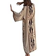 YouKD Bohemisk kimono långärmad kofta strand baddräkt täcka upp maxiklänning för kvinnor, C beige, one size
