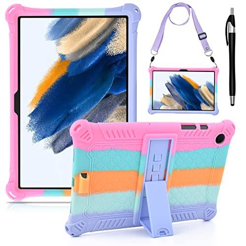 KATUMO Fodral för Samsung Galaxy Tab A8 10,5 tum (SM-X200/X205), Barnfodral för Galaxy Tab A8 10,5 tum, Silikonfodral med Penna och Axelrem