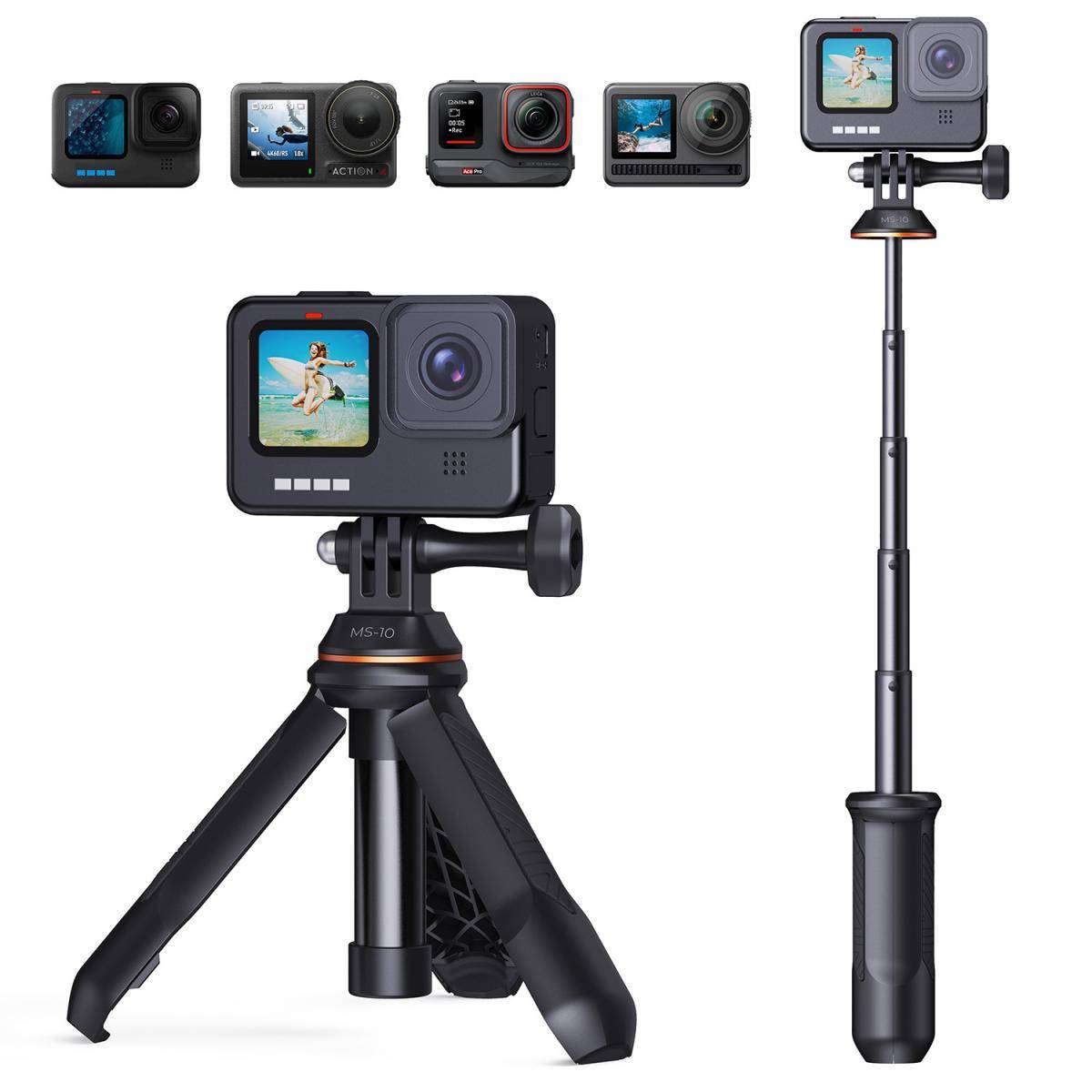 KENTFAITH MS03 13''/33cm Action Camera Mounts Selfie Stick Desktop Stand (Small Size) For Gopro, Action, And Insta Black Orange