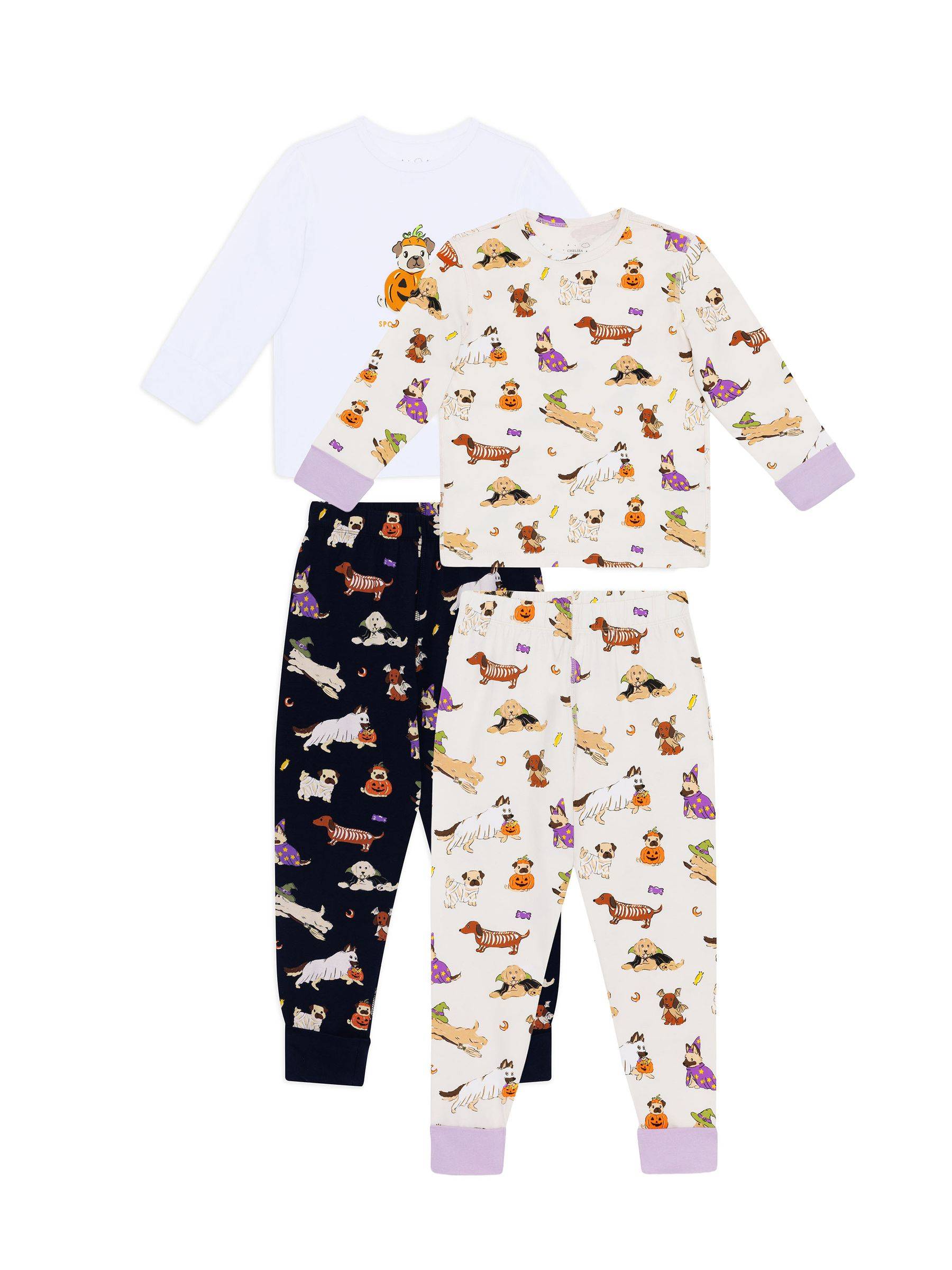 Chelsea Peers Chelsea Peers Cream Kids Two Pack Cotton Halloween Dogs Print Long Pyjama Set