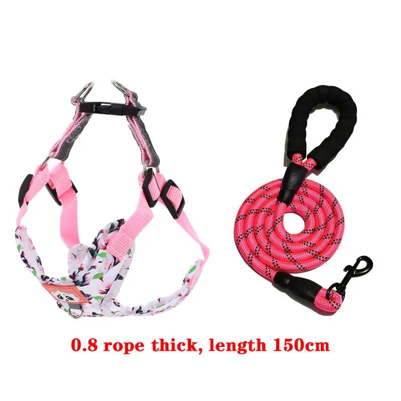 Adjustable Dog Harness & Leash Set with Reflective Strips - PINK 02 / M (M)