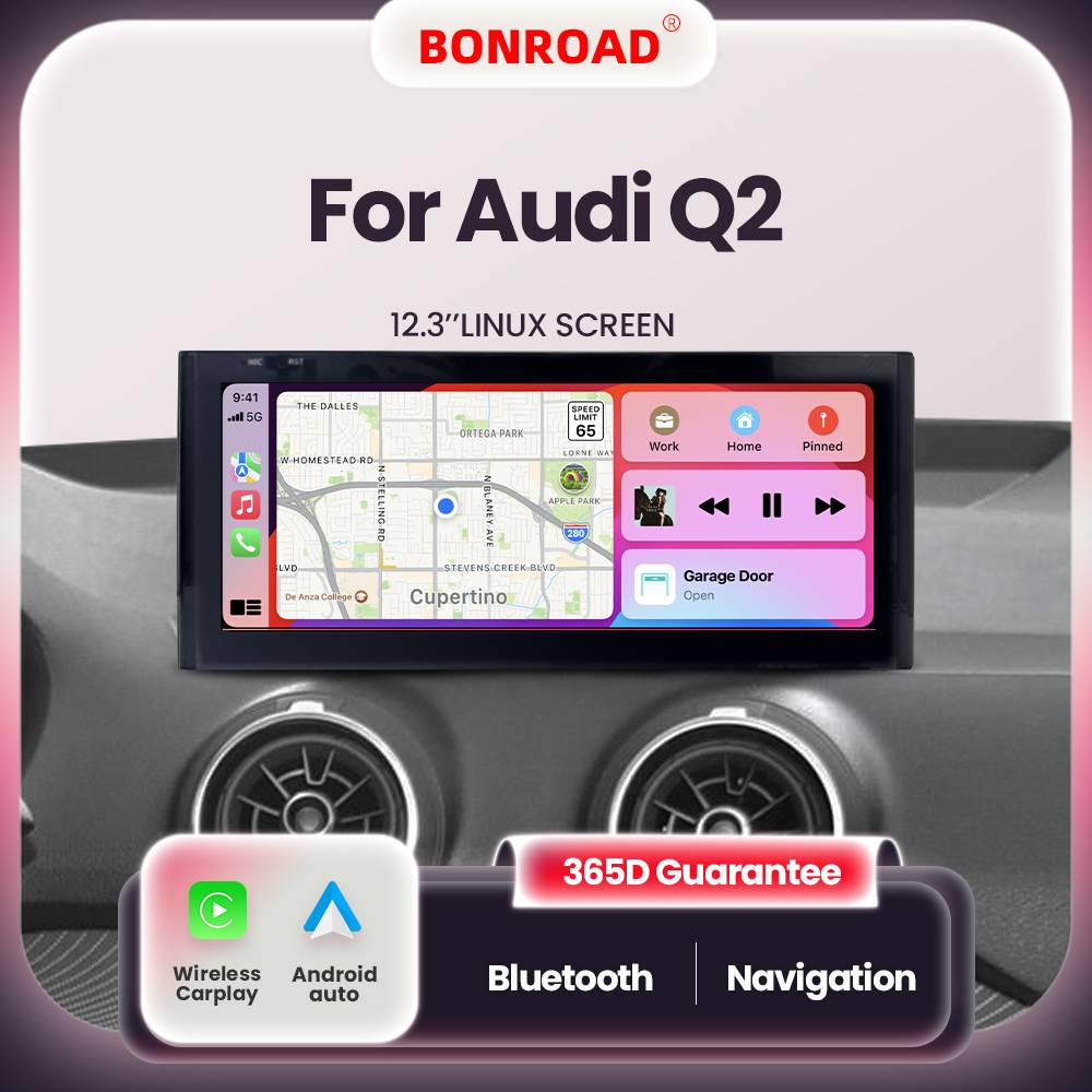 BONROAD 12.3'' Car Radio For Audi Q2 2012-2020 Wireless CarPlay Android auto Multimedia Touch Screen Bluetooth GPS Navigation
