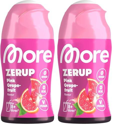 MORE Zerup, Pink Grapefruit, 65 ml, für bis zu 8 l Fertiggetränk, zuckerfreier Sirup mit echten Fruchtextrakten, vegan, zero Kalorien - made in Germany (Packung mit 2)