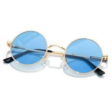 KANASTAL Runda Solglasögon Polariserade Herr Dam Transparenta Blå Kvinnor Sol Glasögon Retro Hippie Steampunk Halloween Cosplay Blue Round Polarized Sunglasses Women UV400 - Ljusblå Linser Guldbågar