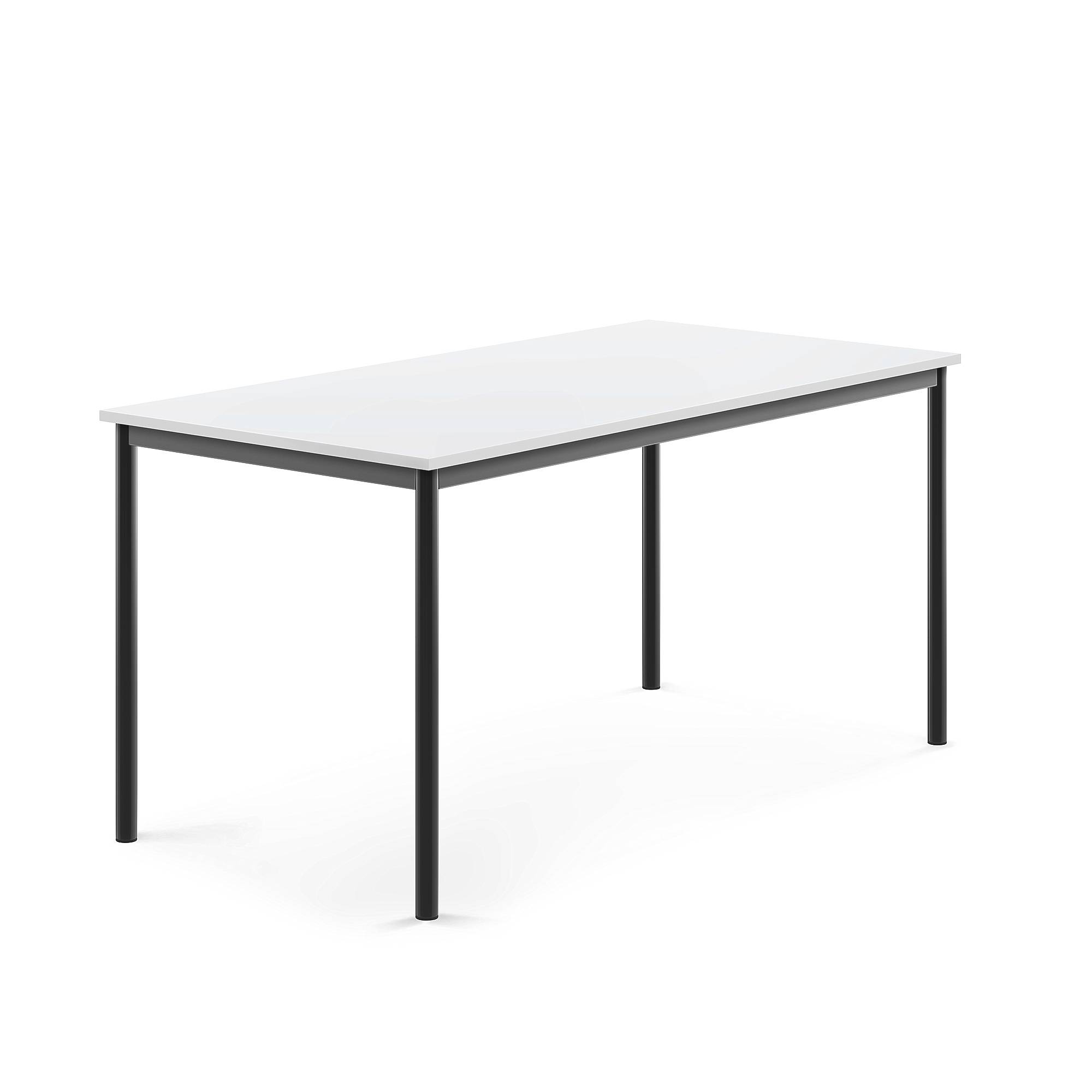 Bord SONITUS, 1600x800x760 mm, stativ antracitgrå, ljuddämpande högtryckslaminat, vit